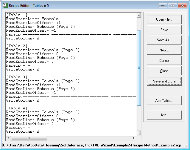 convert txt to Excel Recipe Editor image