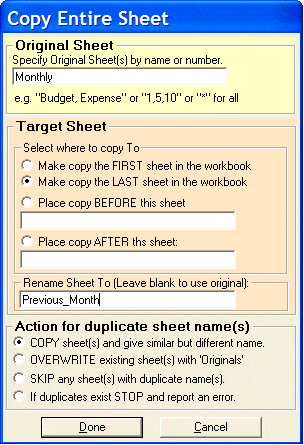 copy worksheet dialog box