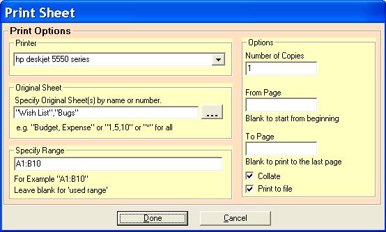 Batch Print Excel dialog box