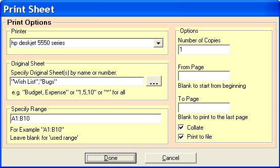 Batch Print Excel dialog box