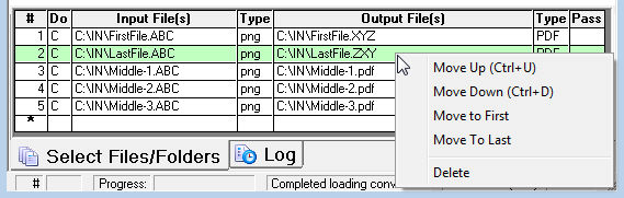 Apps conversion task list context menu highlighted