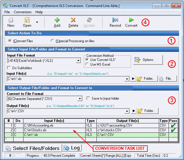 How to convert files with  'Convert XLS' application user interface