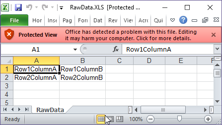 Trust Center Error Message. Opening an Excel file converted with the 'Convert XLS' method.